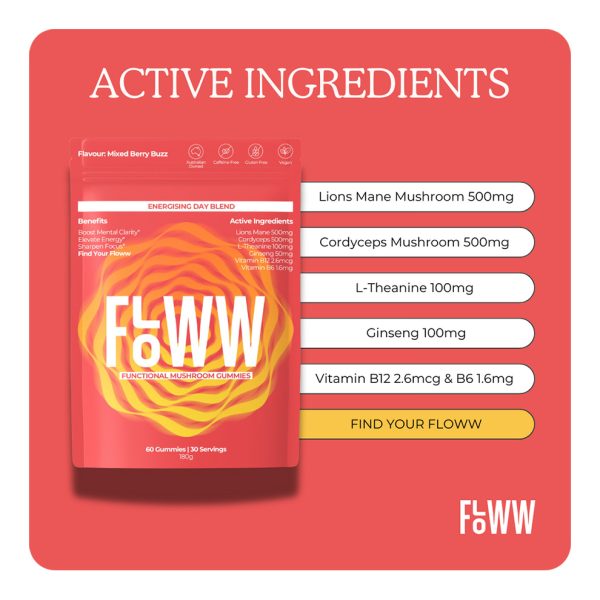 floww cordyceps and lions mane mushroom gummies
