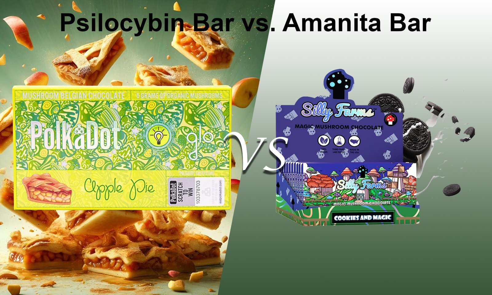 an image of Psilocybin mushroom chocolate vs. Amanita muscaria chocolate bar